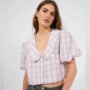 French Connection Collared Plaid Blouse